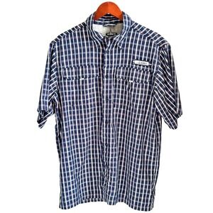 HABIT Fish Finder Peacoat Blue Plaid Short Sleeve Button Down Shirt Men's Medium
